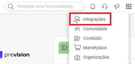 Menu "Navegue pelo ecossistema" do Sienge aberto, com a opção Integrações destacada.