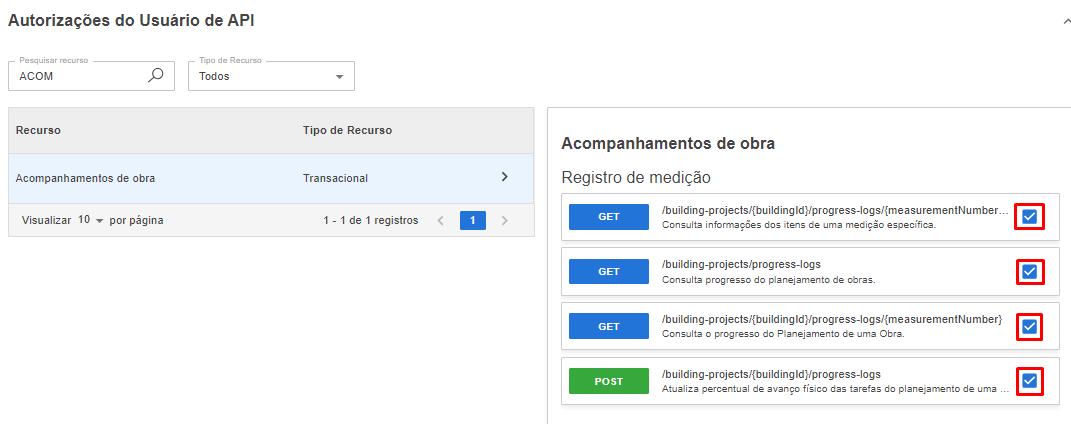 Tela de Autorizações do Sienge com o recurso "Acompanhamento de obras" e a rota marcada.