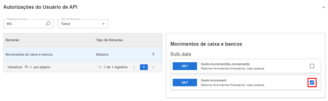 Tela de Autorizações do Sienge com o recurso "Movimentos de caixa e bancos" e a rota marcada.